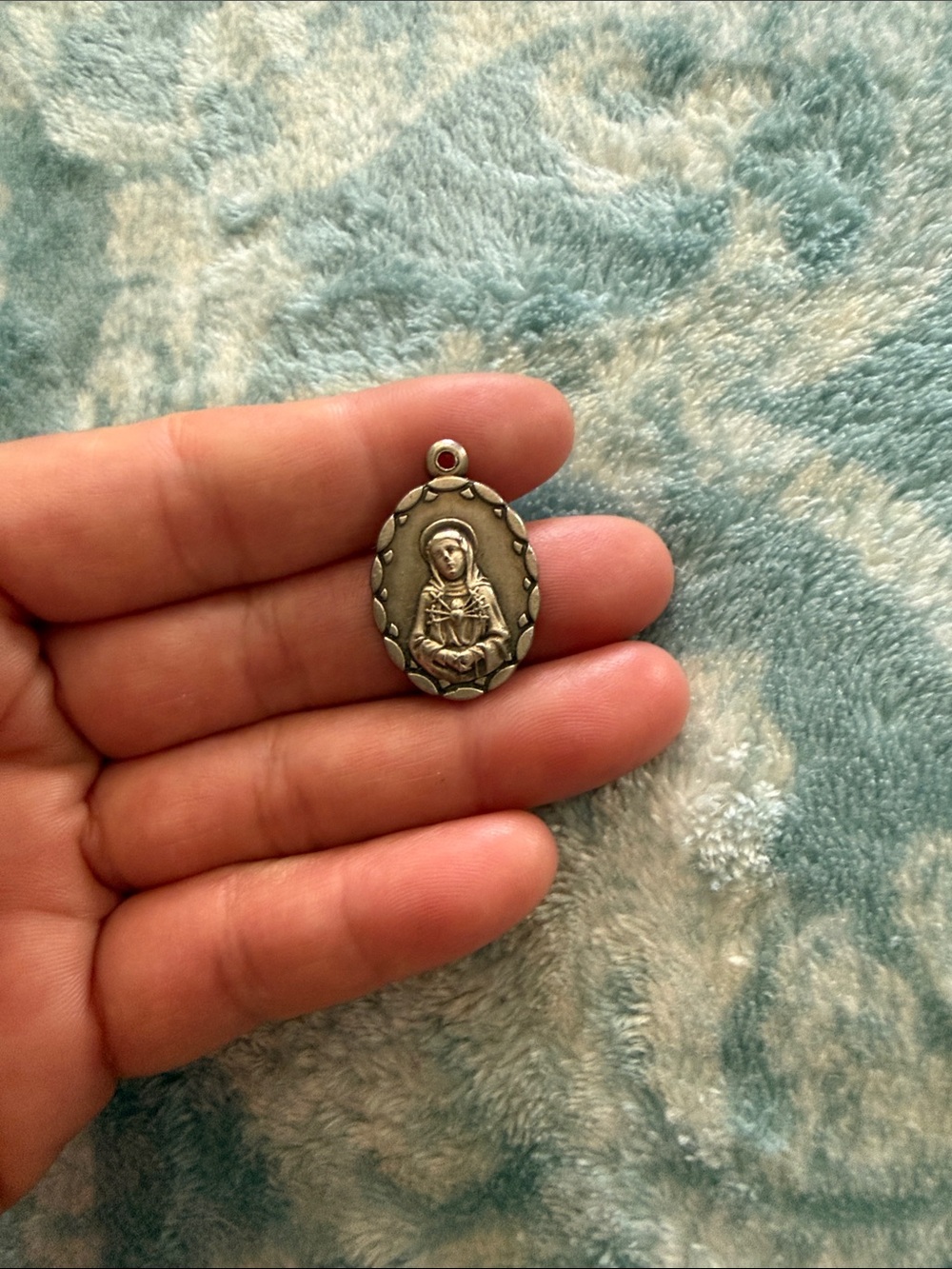 Oval Religious Pendant Necklace Charm in Silver Tone